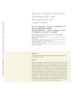 Ternary Nitride Materials: Fundamentals and Emerging Device Applications Arxiv:2010.08058V1 [Cond-Mat.Mtrl-Sci] 15 Oct 2020