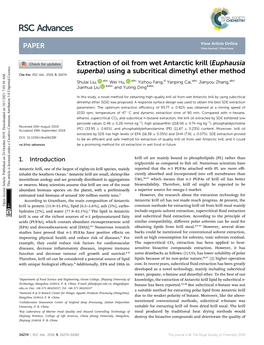 Extraction of Oil from Wet Antarctic Krill (Euphausia Superba) Using a Subcritical Dimethyl Ether Method
