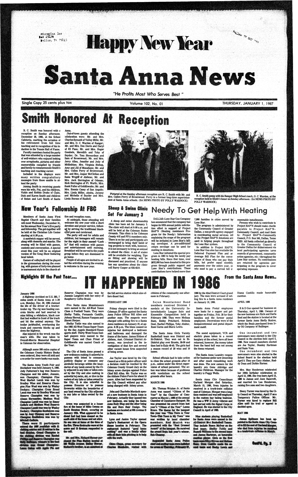 Smith Honored at Reception IT HAPPENED in 1986