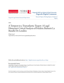 A Tempest in a Transatlantic Teapot: a Legal Historian's Critical Analysis