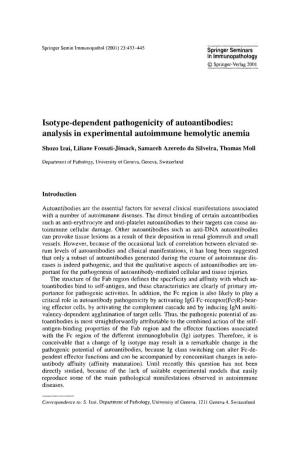 Isotype-Dependent Pathogenicity of Autoantibodies: Analysis in Experimental Autoimmune Hemolytic Anemia