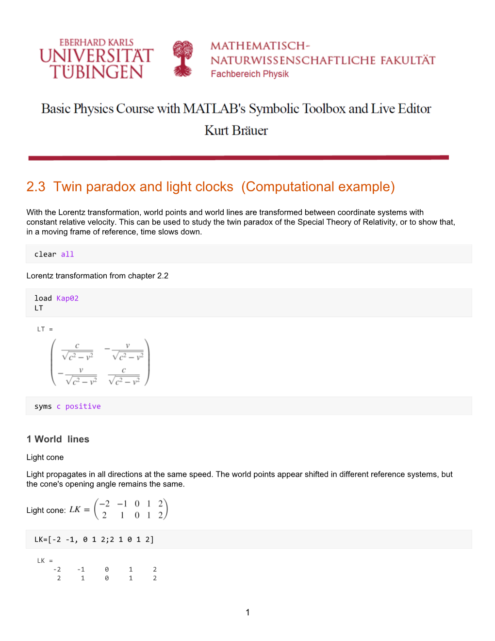 2.3 Twin Paradox and Light Clocks (Computational Example)