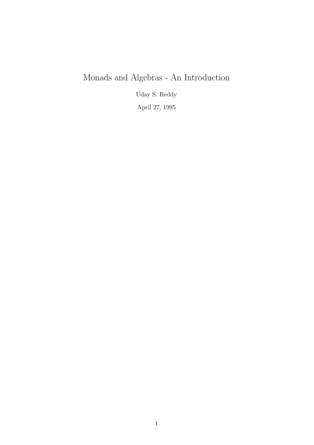 Monads and Algebras - an Introduction