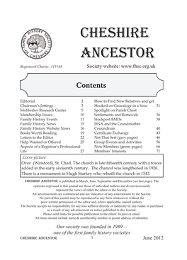 Cheshire Ancestor Registered Charity: 515168 Society Website