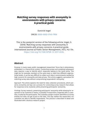 Matching Survey Responses with Anonymity in Environments with Privacy Concerns: a Practical Guide