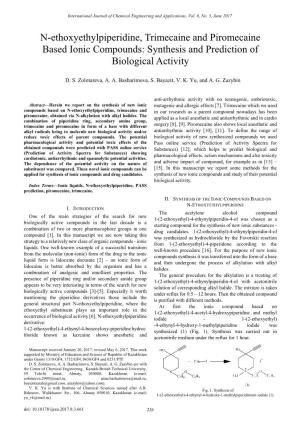 N-Ethoxyethylpiperidine, Trimecaine and Piromecaine Based Ionic Compounds: Synthesis and Prediction of Biological Activity