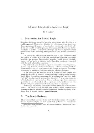 Informal Introduction to Modal Logic