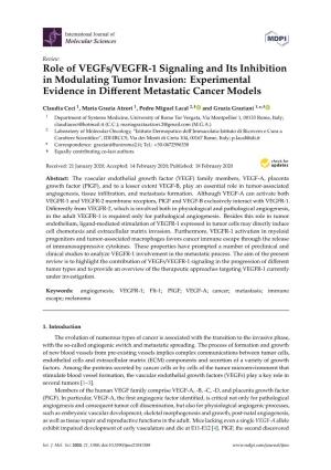 Role of Vegfs/VEGFR-1 Signaling and Its Inhibition in Modulating Tumor Invasion: Experimental Evidence in Diﬀerent Metastatic Cancer Models