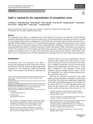 Satb2 Is Required for the Regionalization of Retrosplenial Cortex