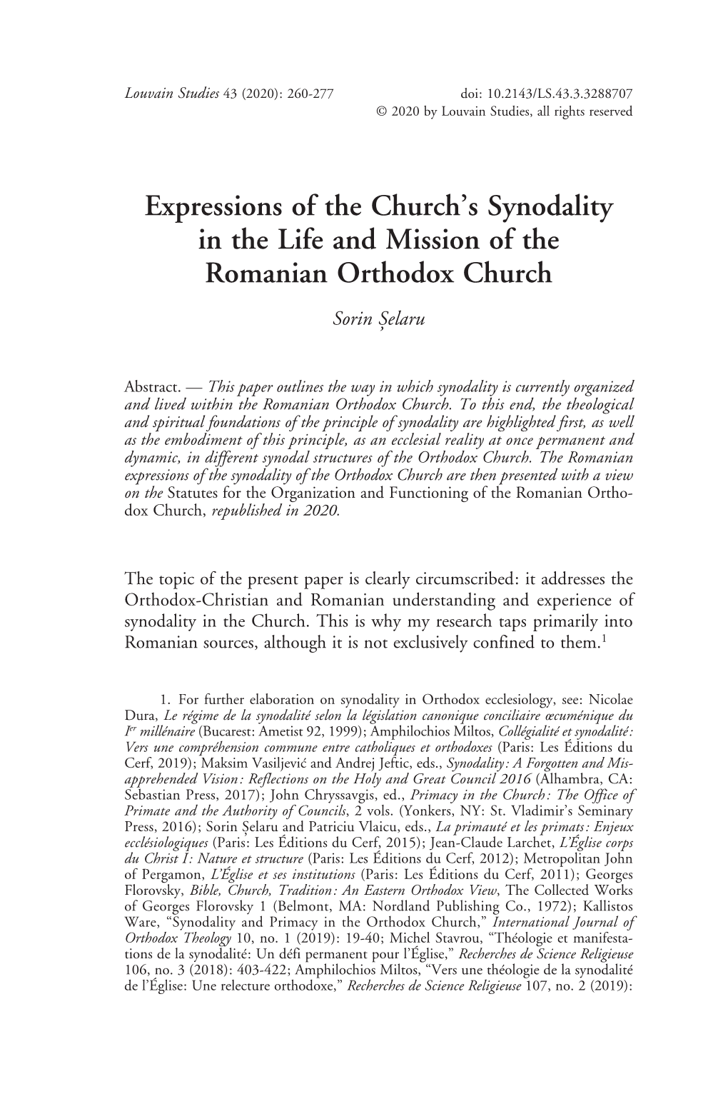 Expressions of the Church's Synodality in the Life and Mission Of