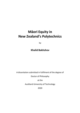 Māori Equity in New Zealand's Polytechnics