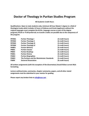 Doctor of Theology in Puritan Studies Program