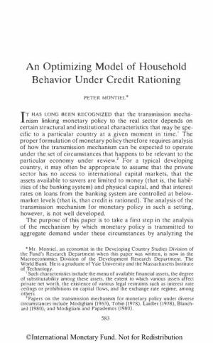 An Optimizing Model of Household Behavior Under Credit Rationing
