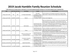 2019 Jacob Hamblin Family Reunion Schedule *LARRY BURK WILL BE CONDUCTING ALL MEETINGS at the JACOB HAMBLIN REUNION on BEHALF of the JACOB HAMBLIN LEGACY ORGANIZATION