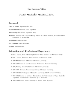 Curriculum Vitae JUAN MARTÍN MALDACENA Personal