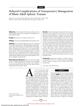 Delayed Complications of Nonoperative Management of Blunt Adult Splenic Trauma