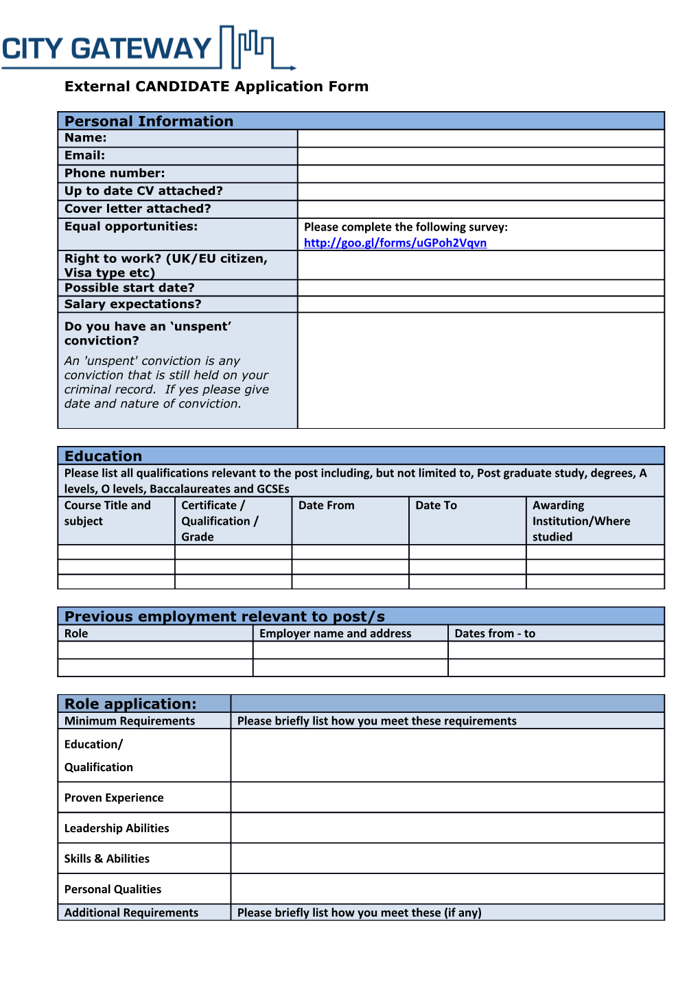 External CANDIDATE Application Form