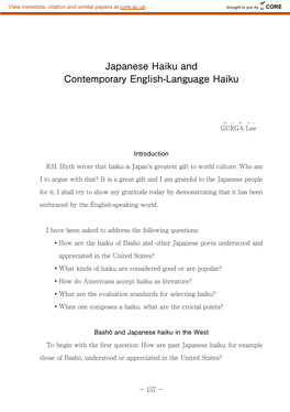 Japanese Haiku and Contemporary English-Language Haiku