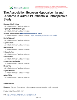 The Association Between Hypocalcemia and Outcome in COVID-19 Patients: a Retrospective Study