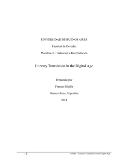 Literary Translation in the Digital Age