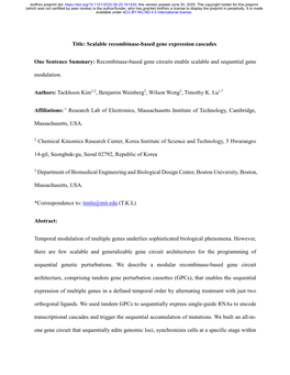 Scalable Recombinase-Based Gene Expression Cascades