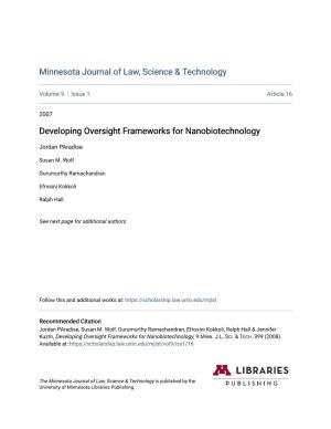 Developing Oversight Frameworks for Nanobiotechnology