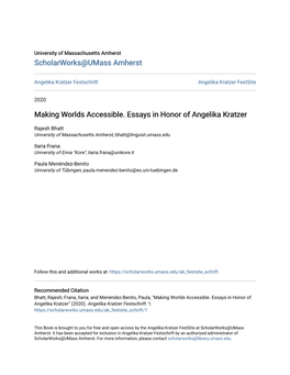 Making Worlds Accessible. Essays in Honor of Angelika Kratzer