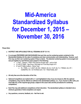 Mid-America Standardized Syllabus for December 1, 2015 – November 30, 2016