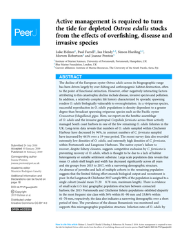 Active Management Is Required to Turn the Tide for Depleted Ostrea Edulis Stocks from the Effects of Overﬁshing, Disease and Invasive Species