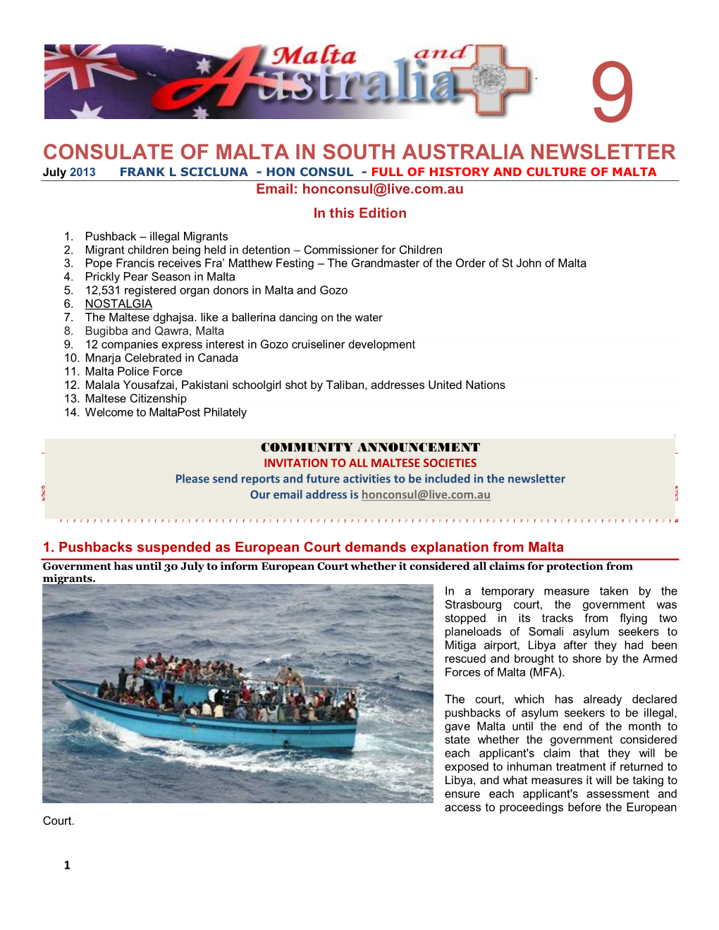 Consulate of Malta in South Australia Newsletter