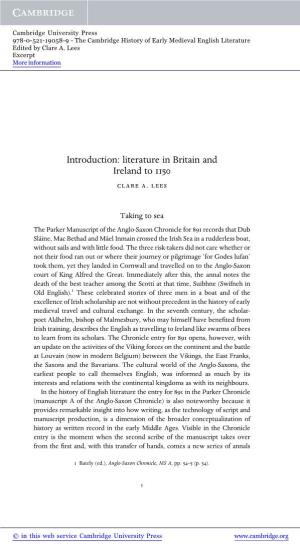 Literature in Britain and Ireland to 1150 Clare A
