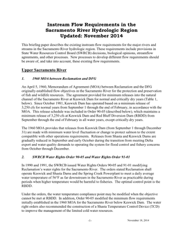 Instream Flow Requirements in the Sacramento River Hydrologic Region Updated: November 2014