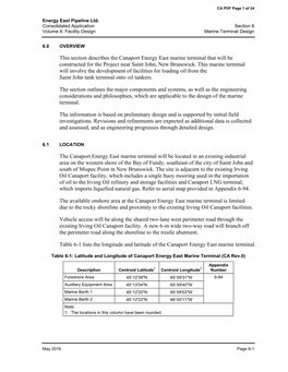 This Section Describes the Canaport Energy East Marine Terminal That Will Be Constructed for the Project Near Saint John, New Brunswick