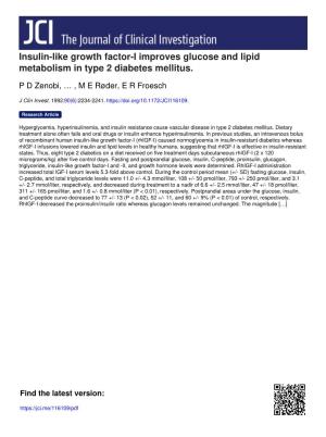 Insulin-Like Growth Factor-I Improves Glucose and Lipid Metabolism in Type 2 Diabetes Mellitus