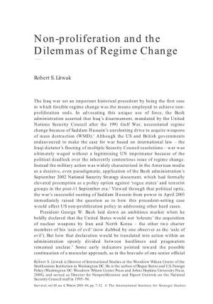 Non-Proliferation and the Dilemmas of Regime Change 7 Non-Proliferation and The