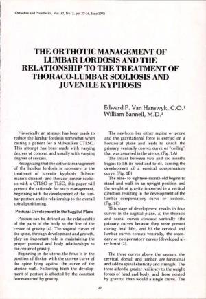 The Orthotic Management of Lumbar Lordosis and the Relationship to the Treatment of Thoracolumbar Scoliosis and Juvenile Kyphosis