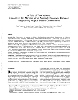 Disparity in Sin Nombre Virus Antibody Reactivity Between Neighboring Mojave Desert Communities