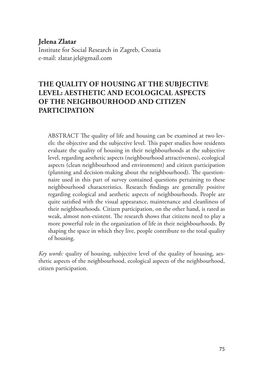 Jelena Zlatar the QUALITY of HOUSING at the SUBJECTIVE