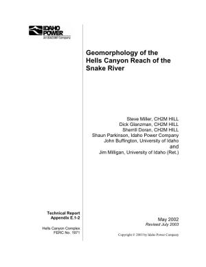 (E.1-2) Geomorphology of the Hells Canyon Reach of the Snake River