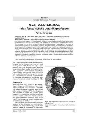 Martin Vahl (1749-1804) – Den Første Norske Botanikkprofessor