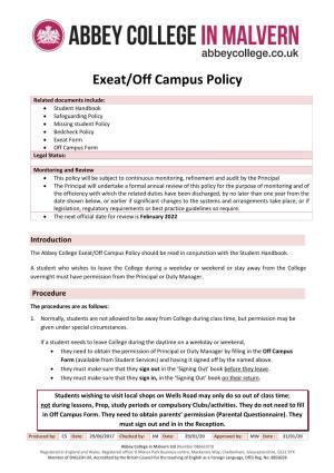 Exeat/Off Campus Policy