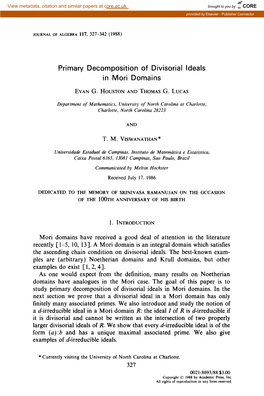 Primary Decomposition of Divisorial Ideals in Mori Domains