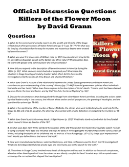 Official Discussion Questions Killers of the Flower Moon by David Grann