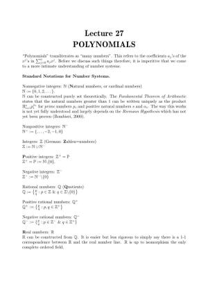 Lecture 27 POLYNOMIALS
