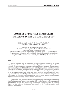 CONTROL of FUGITIVE PARTICULATE EMISSIONS in the CERAMIC INDUSTRY
