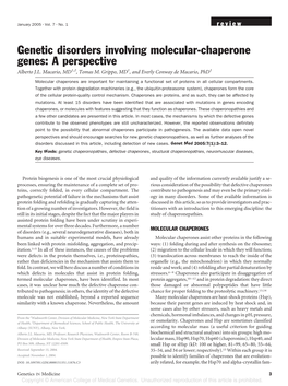 Genetic Disorders Involving Molecular-Chaperone Genes: a Perspective Alberto J.L