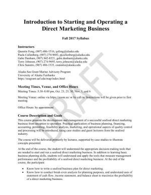 Introduction to Starting and Operating a Direct Marketing Business