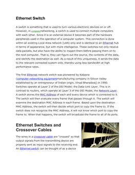 Ethernet Switches and Crossover Cables