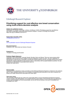 Prioritising Support for Cost Effective Rare Breed Conservation Using Multi-Criteria Decision Analysis