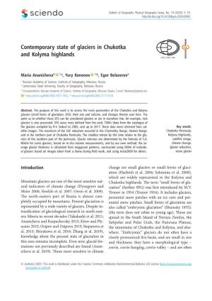 Contemporary State of Glaciers in Chukotka and Kolyma Highlands ISSN 2080-7686